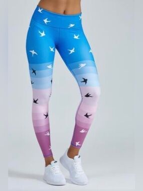 Noli Blue and Pink Ombre Leggings with Bird Print